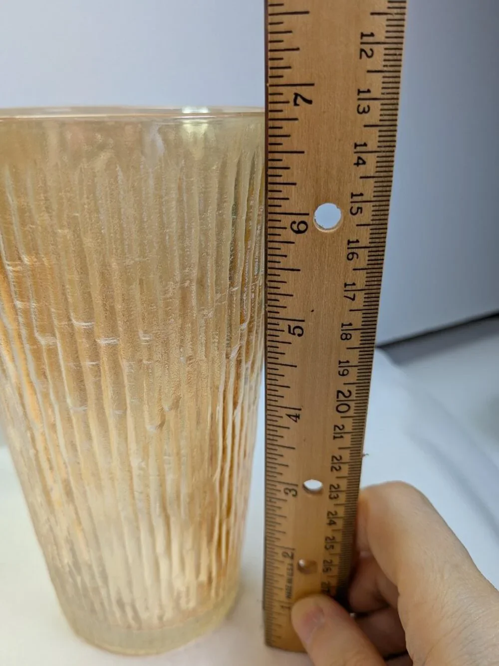 Vintage MCM Tan Marigold Iridescent Glass Tumbler Trio - 3 Pc Mixed Texture Set